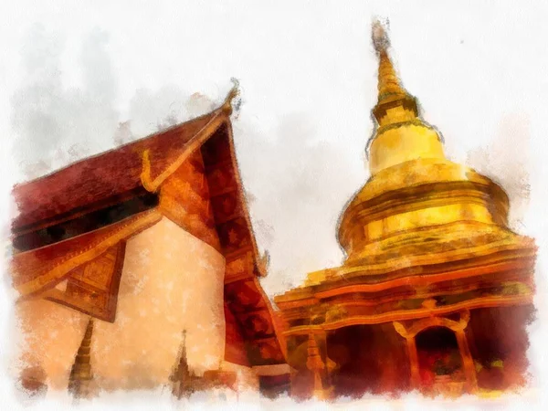 Architectural Landscape Ancient Temples Ancient Art Northern Thailand Illustrations Impressionist — Fotografia de Stock