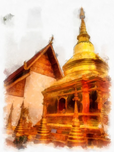 Architectural Landscape Ancient Temples Ancient Art Northern Thailand Illustrations Impressionist — 스톡 사진