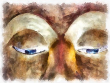 Tayland 'ın Bangkok kentindeki antik mimari ve antik sanat manzarası suluboya resim çizimi izlenimcisi.