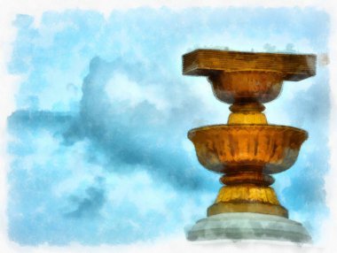 Tayland 'ın Bangkok kentindeki Demokrasi Anıtı' nın manzarası suluboya resim çizimi izlenimcisi.