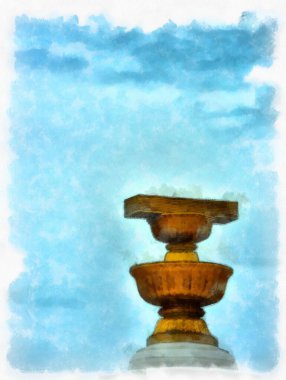 Tayland 'ın Bangkok kentindeki Demokrasi Anıtı' nın manzarası suluboya resim çizimi izlenimcisi.