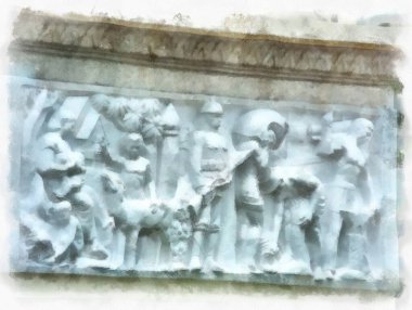 Tayland 'ın Bangkok kentindeki Demokrasi Anıtı' nın manzarası suluboya resim çizimi izlenimcisi.