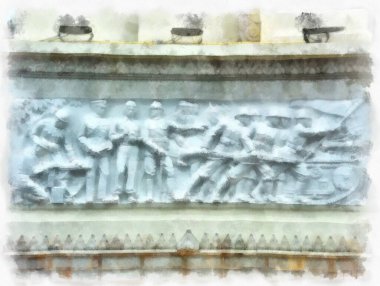 Tayland 'ın Bangkok kentindeki Demokrasi Anıtı' nın manzarası suluboya resim çizimi izlenimcisi.