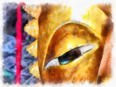 Tayland 'ın Bangkok kentindeki antik mimari ve antik sanat manzarası suluboya resim çizimi izlenimcisi.