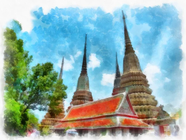 Landscape Ancient Architecture Ancient Art Bangkok Thailand Watercolor Style Illustration — Photo