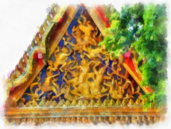 Landscape Ancient Architecture Ancient Art Bangkok Thailand Watercolor Style Illustration — Photo