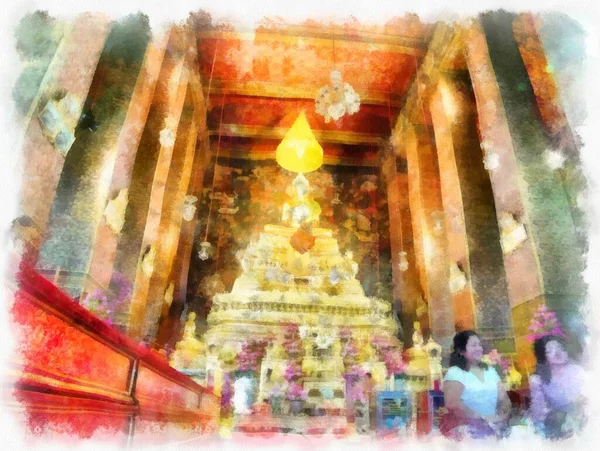 Landscape Ancient Architecture Ancient Art Bangkok Thailand Watercolor Style Illustration — Fotografia de Stock