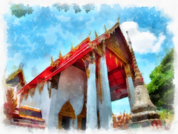 Landscape Ancient Architecture Ancient Art Bangkok Thailand Watercolor Style Illustration — Stock Photo, Image