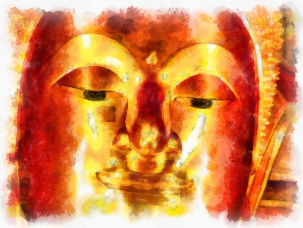 Tayland 'ın Bangkok kentindeki antik mimari ve antik sanat manzarası suluboya resim çizimi izlenimcisi.