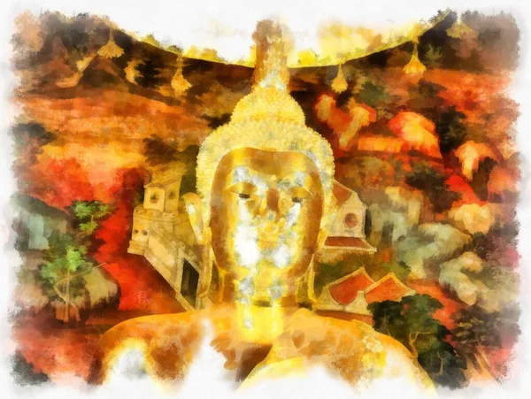 Пейзаж Стародавньої Архітектури Стародавнього Мистецтва Бангкоку Стилі Акварелі Таїланду Ілюструє — стокове фото