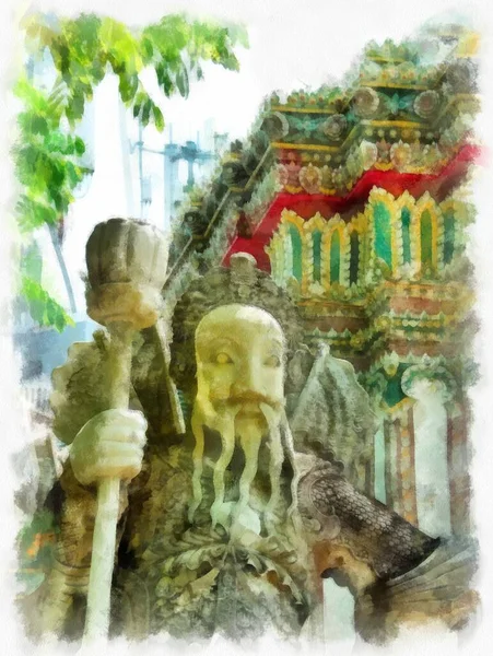 Landscape Ancient Architecture Ancient Art Bangkok Thailand Watercolor Style Illustration — Foto de Stock