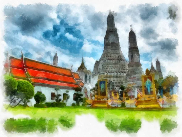 Landscape Ancient Architecture Ancient Art Bangkok Thailand Watercolor Style Illustration — Fotografia de Stock