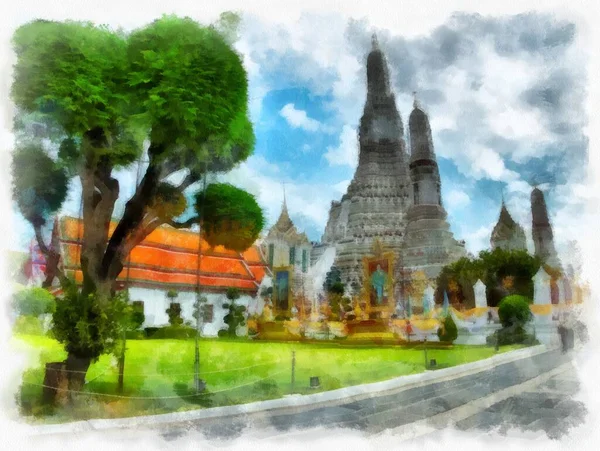 Landscape Ancient Architecture Ancient Art Bangkok Thailand Watercolor Style Illustration — 스톡 사진