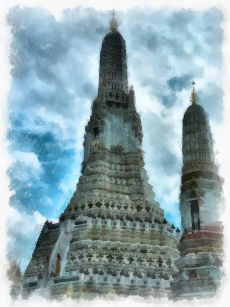 Landscape Ancient Architecture Ancient Art Bangkok Thailand Watercolor Style Illustration — Foto de Stock