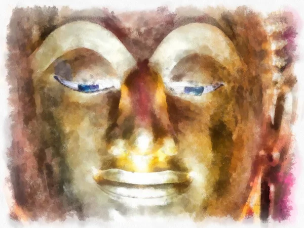 Tayland 'ın Bangkok kentindeki antik mimari ve antik sanat manzarası suluboya resim çizimi izlenimcisi.