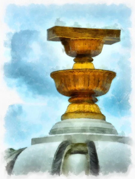 Tayland 'ın Bangkok kentindeki Demokrasi Anıtı' nın manzarası suluboya resim çizimi izlenimcisi.