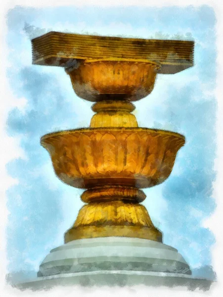 Tayland 'ın Bangkok kentindeki Demokrasi Anıtı' nın manzarası suluboya resim çizimi izlenimcisi.