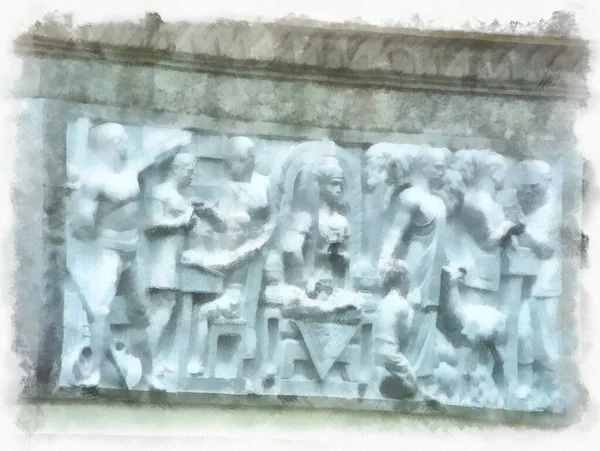 Tayland 'ın Bangkok kentindeki Demokrasi Anıtı' nın manzarası suluboya resim çizimi izlenimcisi.