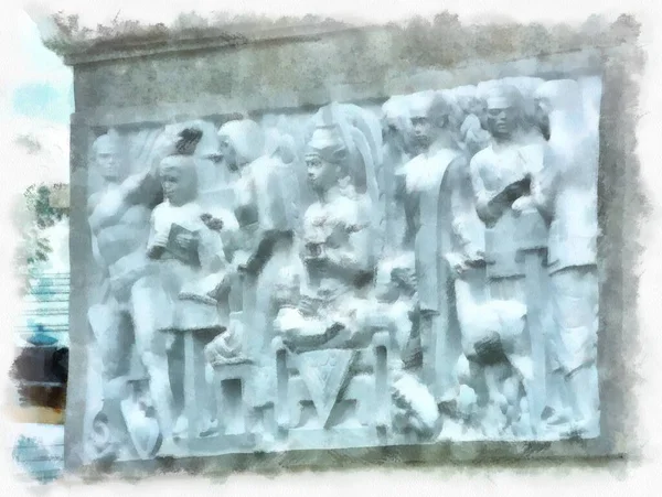 Tayland 'ın Bangkok kentindeki Demokrasi Anıtı' nın manzarası suluboya resim çizimi izlenimcisi.