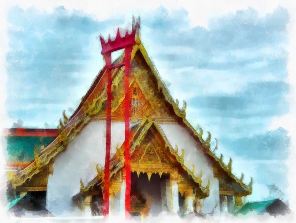 Paisagem Arquitetura Antiga Arte Antiga Banguecoque Tailândia Aquarela Estilo Ilustração — Fotografia de Stock