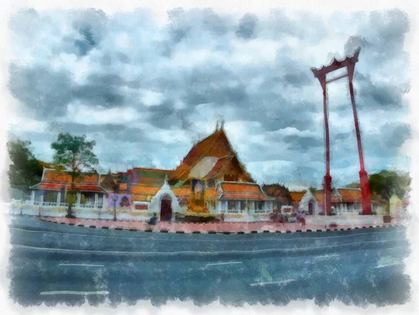 Landscape Ancient Architecture Ancient Art Bangkok Thailand Watercolor Style Illustration — Stock Photo, Image