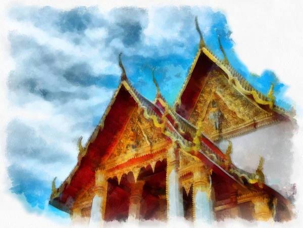 Paisaje Arquitectura Antigua Arte Antiguo Bangkok Tailandia Acuarela Estilo Ilustración —  Fotos de Stock