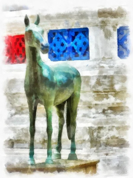 Tayland 'ın Bangkok kentindeki antik mimari ve antik sanat manzarası suluboya resim çizimi izlenimcisi.