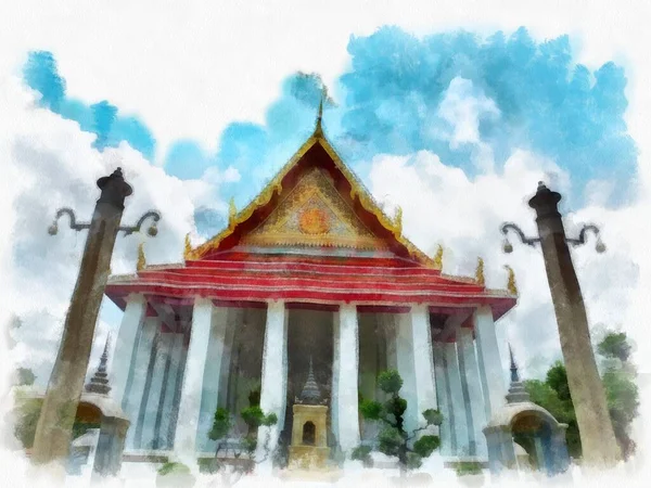 Landscape Ancient Architecture Ancient Art Bangkok Thailand Watercolor Style Illustration — Foto Stock