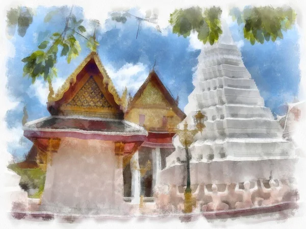 Landskap Antik Arkitektur Och Antik Konst Bangkok Thailand Akvarell Stil — Stockfoto