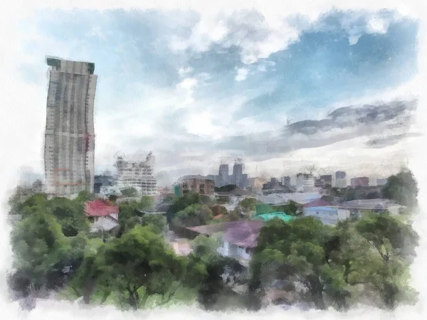 Bangkok Landscape Thailand Watercolor Style Illustration Impressionist Painting — 스톡 사진