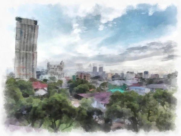Bangkok Landscape Thailand Watercolor Style Illustration Impressionist Painting — 스톡 사진