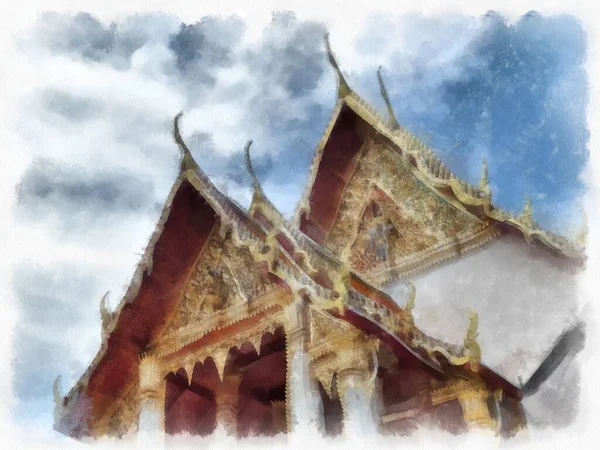 Tájkép Ősi Építészet Ősi Művészet Bangkokban Thaiföld Akvarell Stílus Illusztráció — Stock Fotó
