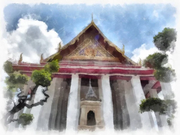 Paesaggio Architettura Antica Arte Antica Bangkok Della Thailandia Acquerello Stile — Foto Stock