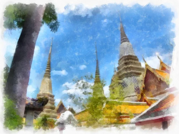 Landscape Ancient Architecture Ancient Art Bangkok Thailand Watercolor Style Illustration — ストック写真