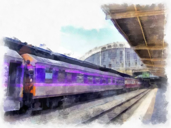 Landscape Train Station Bangkok Thailand Watercolor Style Illustration Impressionist Painting — Stockfoto