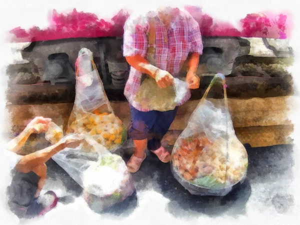 Street Vendor Bangkok Watercolor Style Illustration Impressionist Painting — Stock Photo, Image