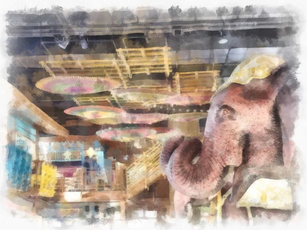 Ландшафт Старинных Магазинов Торговой Площади Рынка Торговом Центре Акварель Стиль — стоковое фото