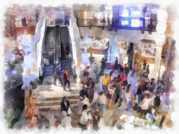 Antik dükkanların manzarası ticaret alanı alışveriş merkezindeki market suluboya resim çizimi izlenimcisi..