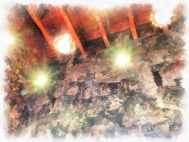 Wat Suthat 'da antik mimari ve antik sanat manzarası Bangkok' ta suluboya resim çizimi.