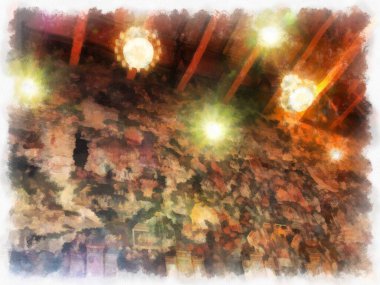 Wat Suthat 'da antik mimari ve antik sanat manzarası Bangkok' ta suluboya resim çizimi.