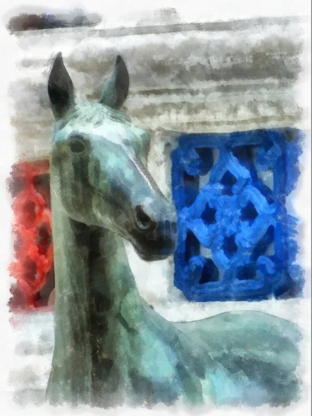 Wat Suthat 'da antik mimari ve antik sanat manzarası Bangkok' ta suluboya resim çizimi.