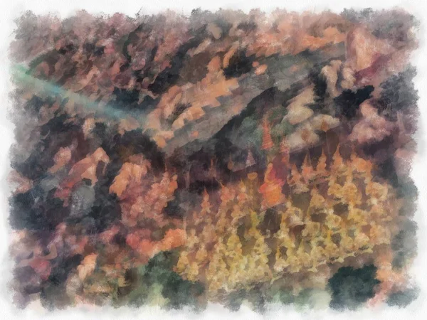 Krajobraz Starożytnej Architektury Sztuki Starożytnej Wat Suthat Bangkoku Akwarela Styl — Zdjęcie stockowe