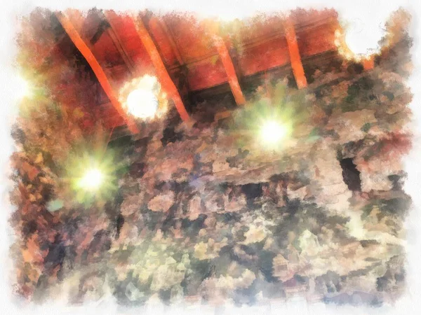 Wat Suthat 'da antik mimari ve antik sanat manzarası Bangkok' ta suluboya resim çizimi.