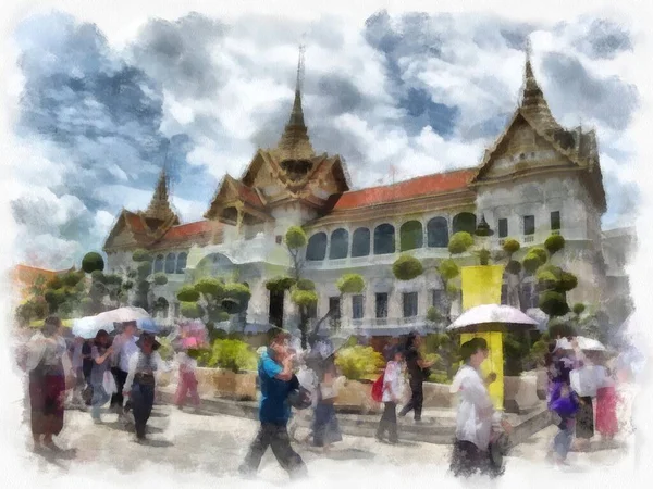 Paisagem Arquitetura Antiga Arte Antiga Grande Palácio Wat Phra Kaew — Fotografia de Stock