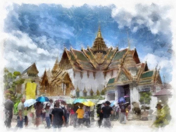 Paisaje Arquitectura Antigua Arte Antiguo Gran Palacio Wat Phra Kaew — Foto de Stock