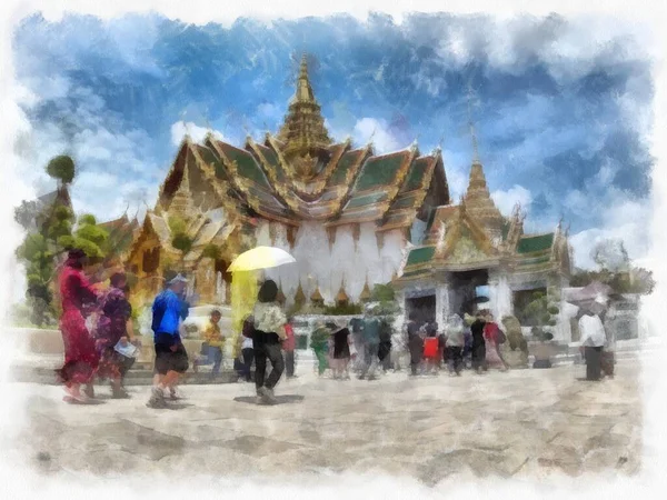Paisagem Arquitetura Antiga Arte Antiga Grande Palácio Wat Phra Kaew — Fotografia de Stock