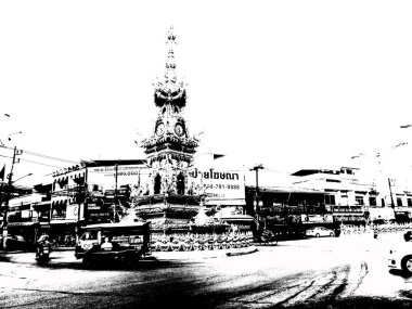 Chiang Rai Tayland 'ın ortasındaki saat kulesinin manzarası..