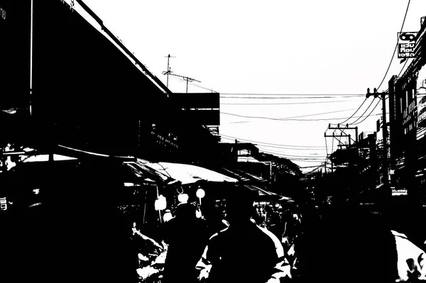 Landscape Commercial Districts Markets City Center Provinces Thailand Black White — Stock Photo, Image