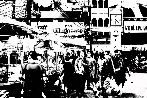 Landscape Commercial Districts Markets City Center Provinces Thailand Black White — стокове фото