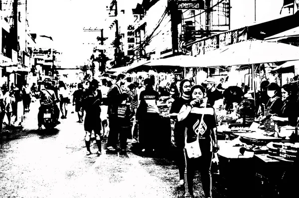 Landscape Commercial Districts Markets City Center Provinces Thailand Black White — стоковое фото